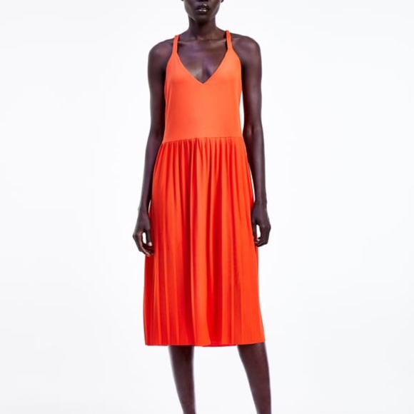 zara orange pleated dress